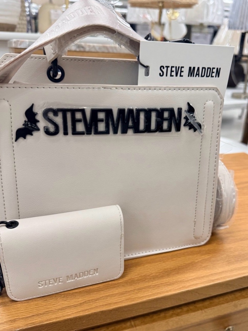 Steve Madden BEVLN BAT Satchel Set with Pouch Chalk / Black Accent